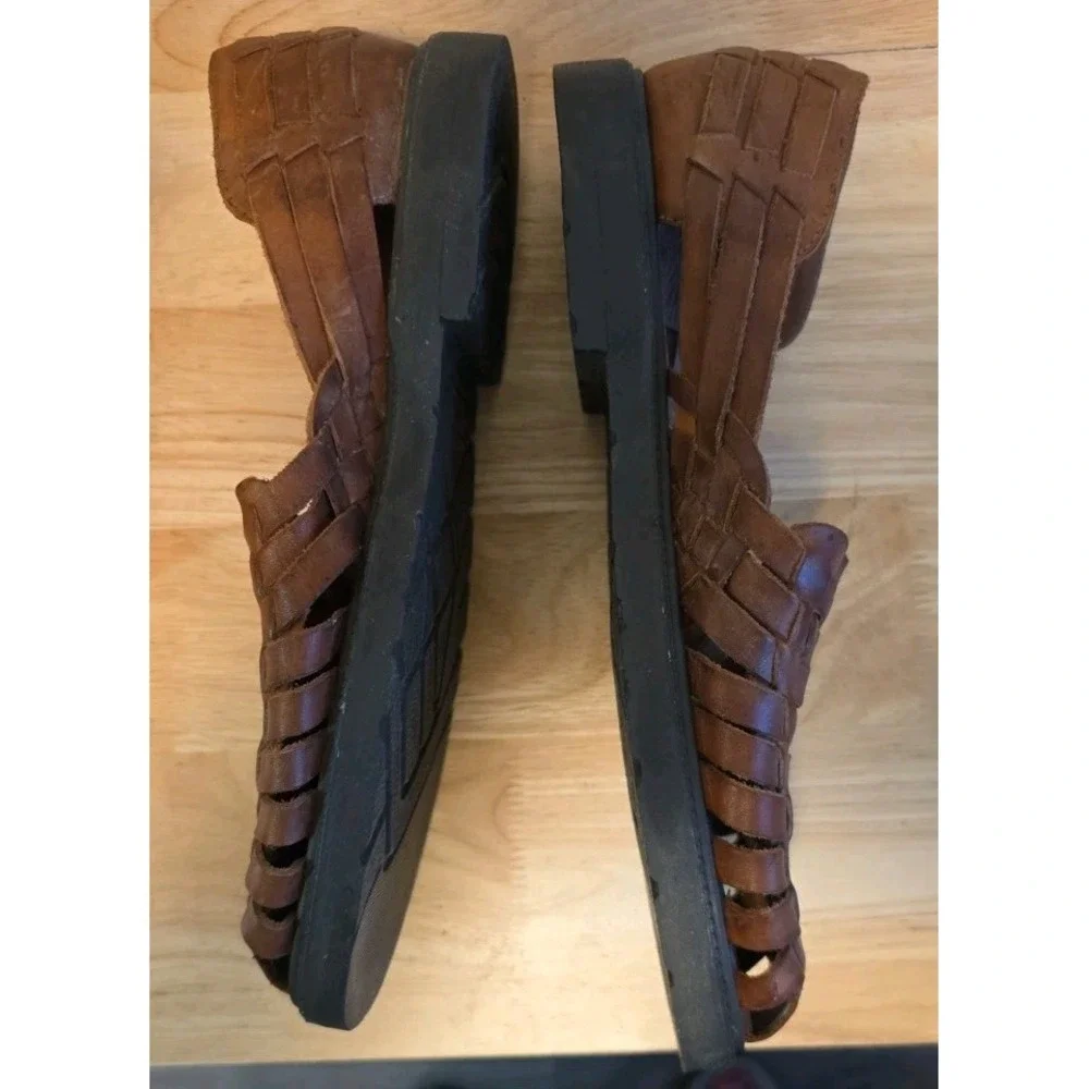 Stacy Adams Woven Huarache Sandals 9.5 Brown Leather Slip On Resortwear Vacation